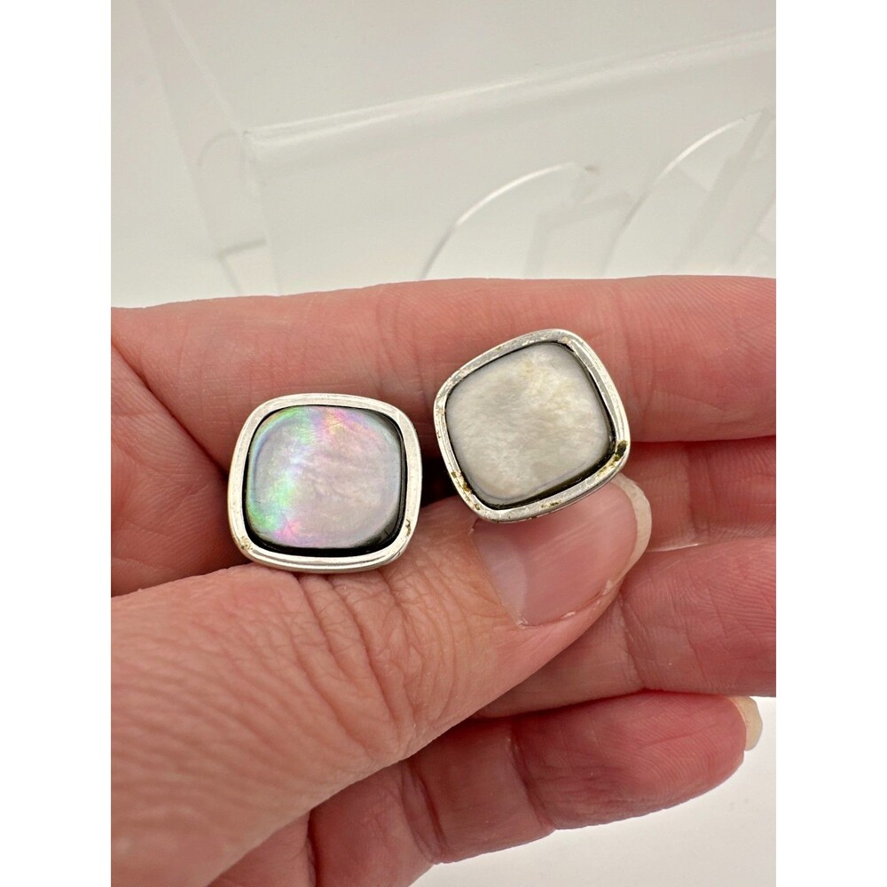 Vintage‎ Swank Mother of Pearl Cufflinks Silver Tone Mismatched Set